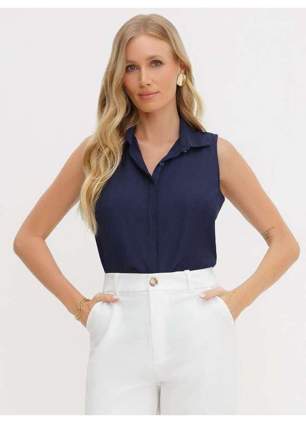 Principessa - Camisa sem Manga em Viscose Marinho Oriel