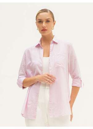 Principessa - Camisa Oversized Listrada Jaqueline Rosa Claro - PRINCIPESSA