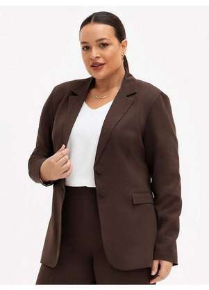 Principessa - Blazer de Alfaiataria Intermediário Plus Size Marrom Ysaura - PRINCIPESSA