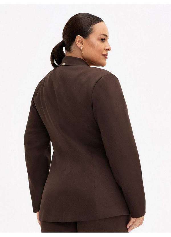 Blazer de Alfaiataria Intermediário Plus Size Marrom Ysaura