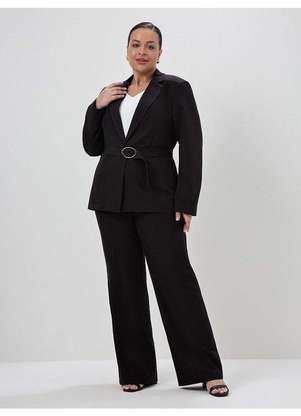 Principessa - Blazer Intermediário em Alfaiataria Plus Size Preto Samila - PRINCIPESSA