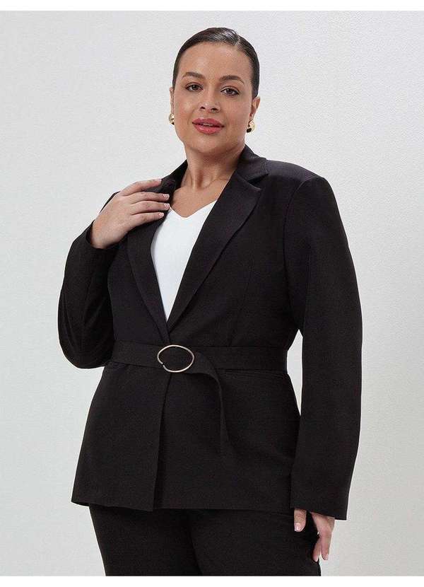 Principessa - Blazer Intermediário em Alfaiataria Plus Size Preto Samila