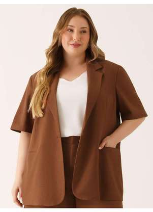 Principessa - Blazer Manga Curta Alfaiataria em Linho Marrom Tallia - PRINCIPESSA