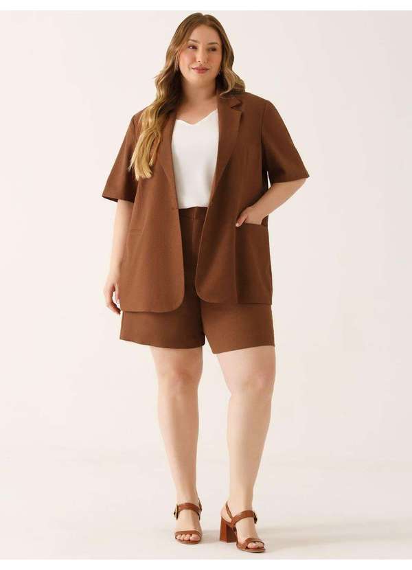 Principessa - Blazer Manga Curta Alfaiataria em Linho Marrom Tallia 2