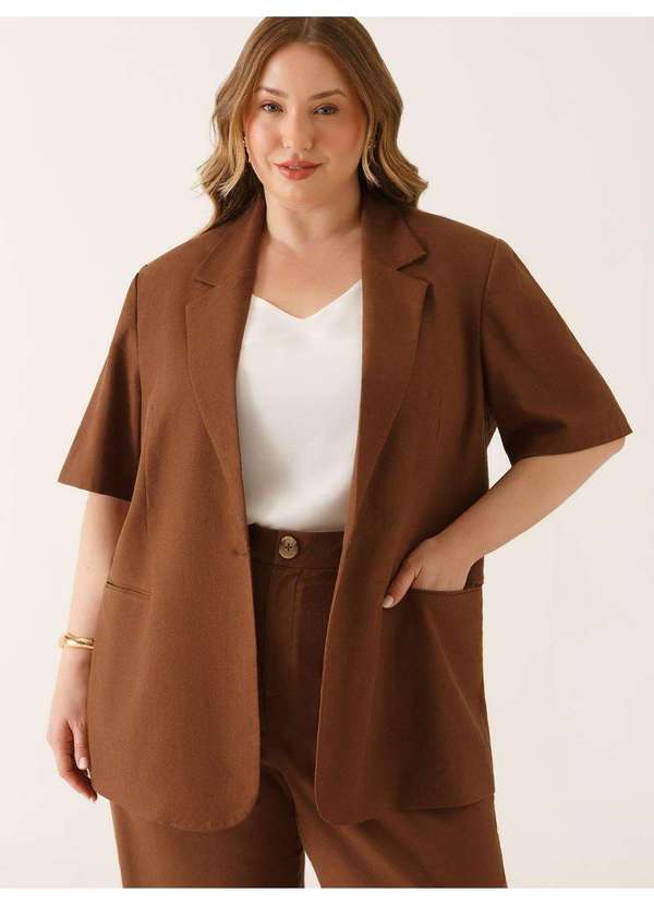 Principessa - Blazer Manga Curta Alfaiataria em Linho Marrom Tallia 3