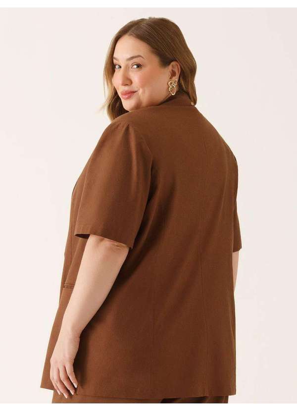 Principessa - Blazer Manga Curta Alfaiataria em Linho Marrom Tallia 5