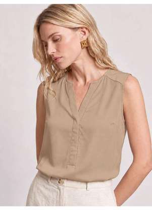 Principessa - Blusa com Peitilho Decote V em Viscose Bege Josiela - PRINCIPESSA