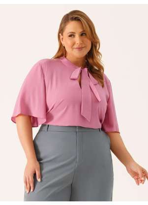 Principessa - Blusa Decote V em Chiffon Plus Size Rosa Bete - PRINCIPESSA