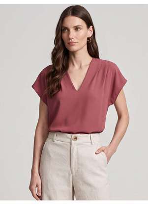 Principessa - Blusa em Crepe com Decote V e Pregas Terrracota Oliviana - PRINCIPESSA