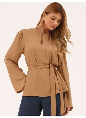 Principessa - Blusa Manga Longa com Amarração em Viscose Canela Esmé - PRINCIPESSA