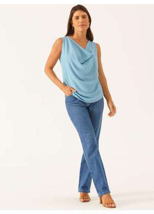 Principessa - Blusa sem Manga Decote Degagê em Crepe Texturizado Azul Joana - PRINCIPESSA