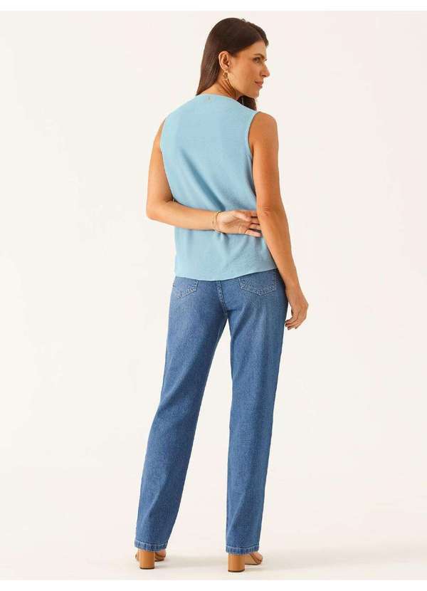 Principessa - Blusa sem Manga Decote Degagê em Crepe Texturizado Azul Joana