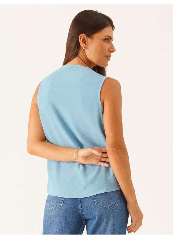 Principessa - Blusa sem Manga Decote Degagê em Crepe Texturizado Azul Joana