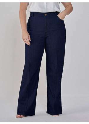 Principessa - Calça Wide Leg Jeans com Nervura Plus Size Nataly - PRINCIPESSA