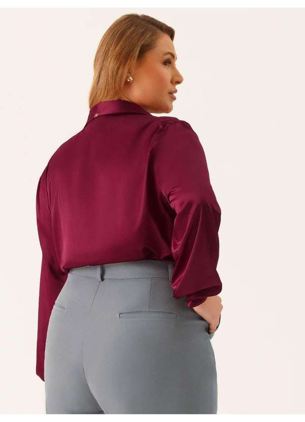 Principessa - Camisa Manga Longa Super Comfy em Cetim Vinho Benedita 5