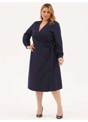 Principessa - Vestido Classico Transpassado em Viscose Marinho Rebeca - PRINCIPESSA