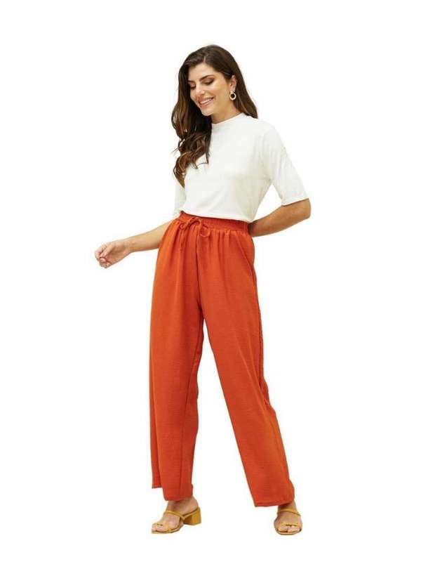 Calça Pantalona Feminina Tecido Duna com Elástico na Cintura Terracota -  Madame Geri
