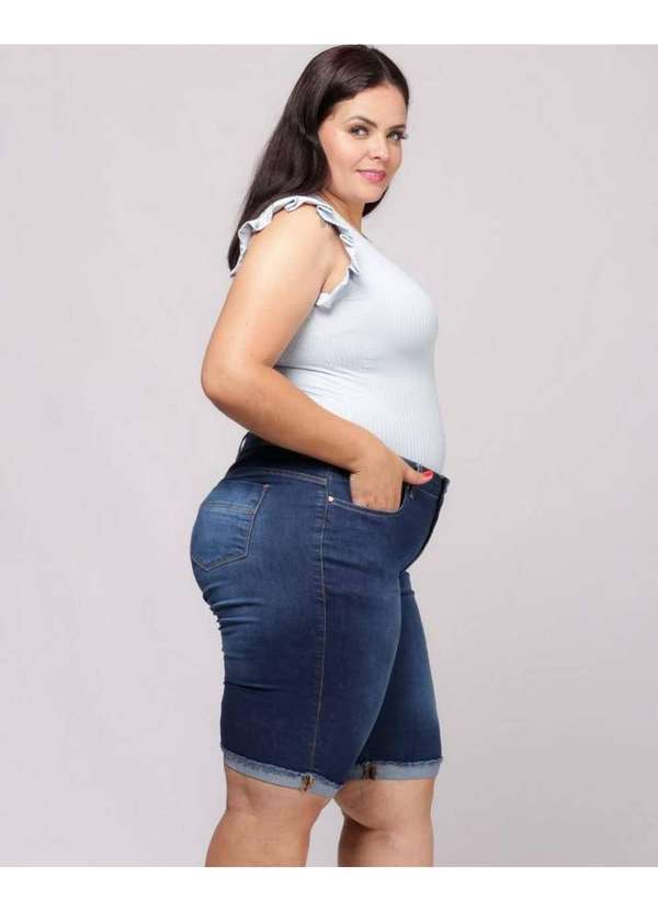 Shyros - Bermuda Jeans Feminina Pedal Plus Size 35916 Ps - 36983 Azul