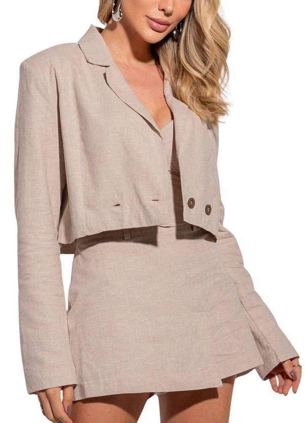Sawary - Blazer Linho Sawary Xadrez - 277227 Marrom