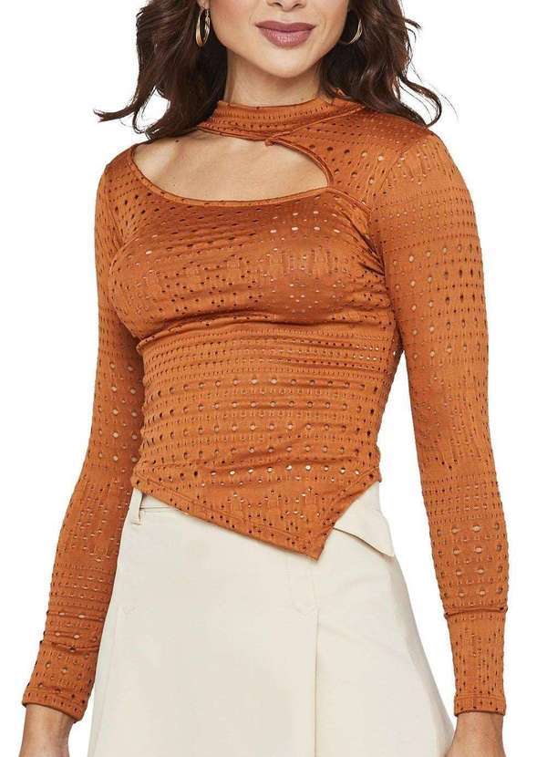 Sawary - Blusa Sawary Manga Comprida - 277817 Marrom