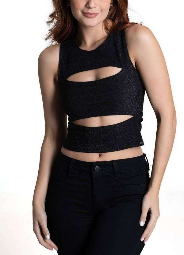 Sawary - Cropped Sawary Recorte - 274823 Preto