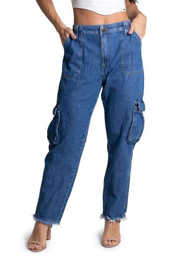 Sawary - Calça Jeans Sawary Cargo Azul