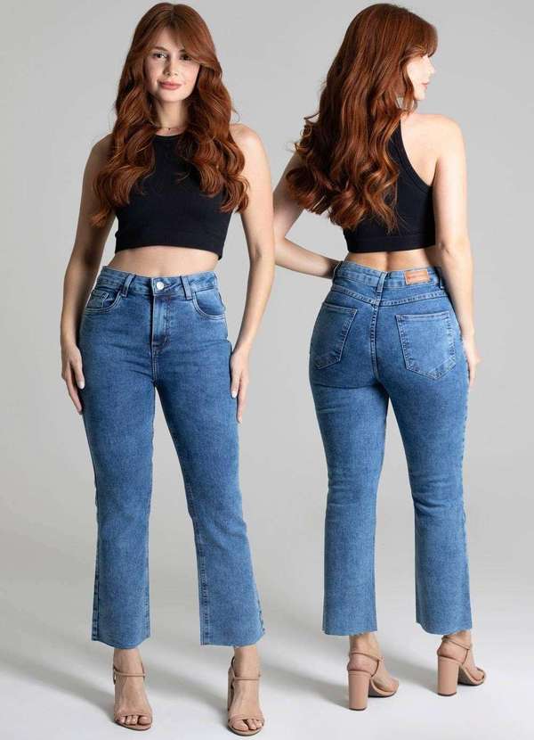 Sawary - Calça Jeans Sawary Cropped Flare Azul 6