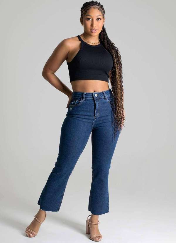 Sawary - Calça Jeans Sawary Cropped Flare Azul 3