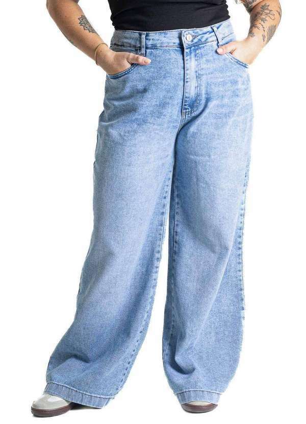 Sawary - Calça Jeans Sawary Plus Size Wide Leg Petit - 280664 Azul