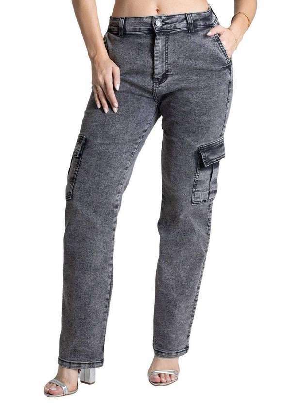 Sawary - Calça Jeans Sawary Reta Cargo Preto