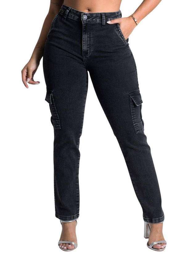 Sawary - Calça Jeans Sawary Reta Cargo Preto