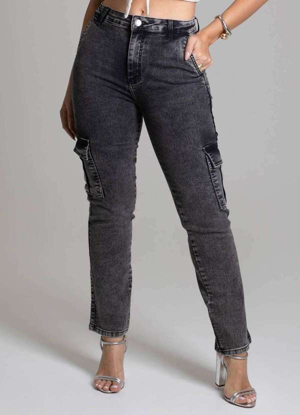 Sawary - Calça Jeans Sawary Reta Cargo Preto 5