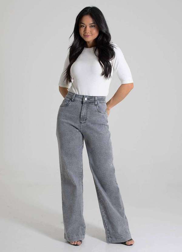 Sawary - Calça Jeans Sawary Wide Leg - 280247 Cinza
