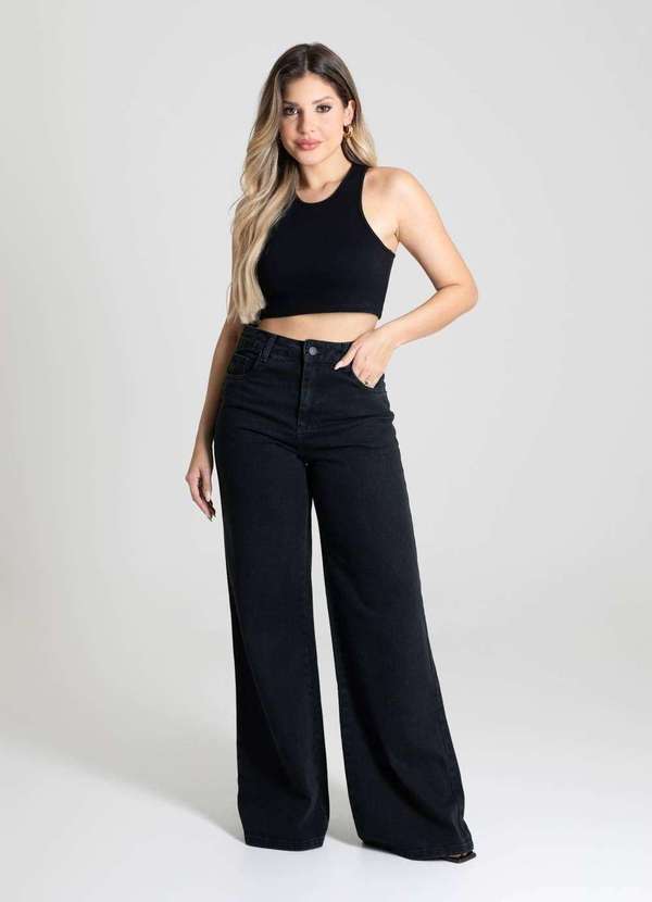 Sawary - Calça Jeans Sawary Wide Leg - 280414 Preto 2