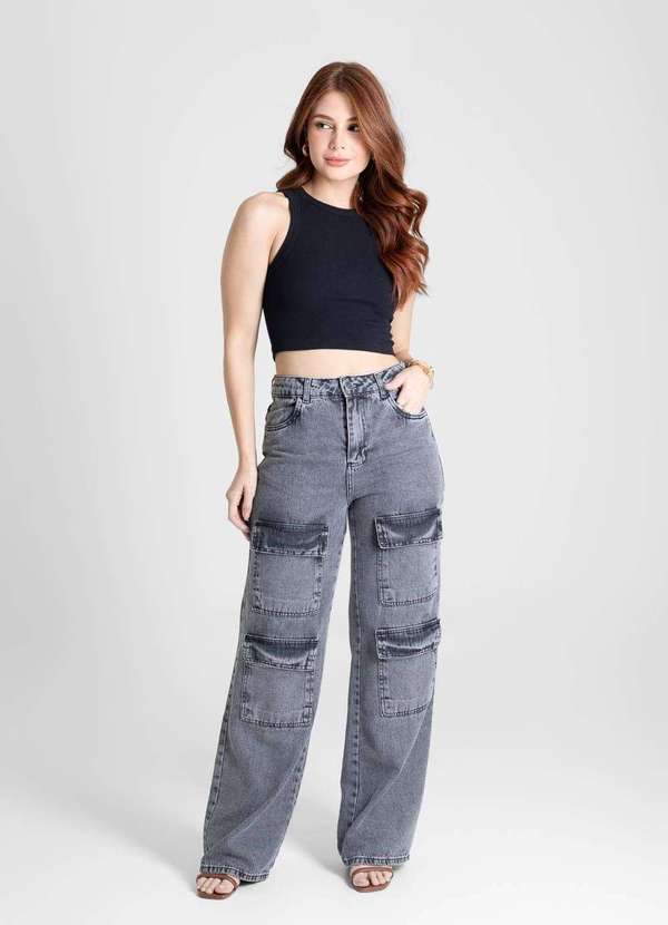 Sawary - Calça Jeans Sawary Wide Leg - 280503 Cinza 2