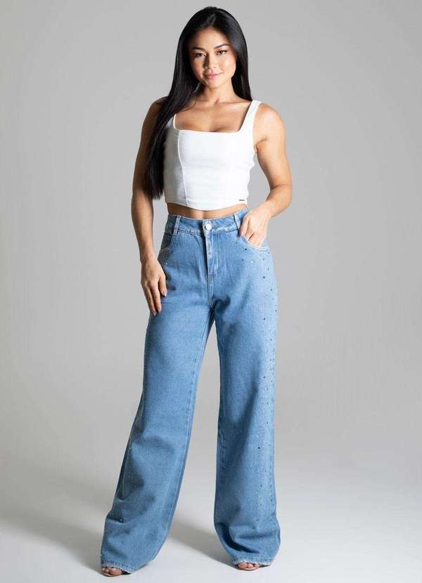 Sawary - Calça Jeans Sawary Wide Leg Azul