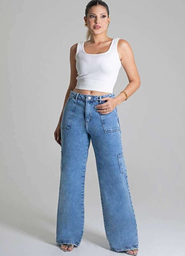 Sawary - Calça Jeans Sawary Wide Leg Azul 2