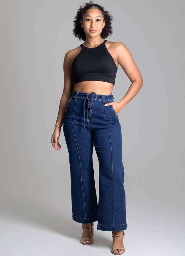 Sawary - Calça Jeans Sawray Wide Leg Cropped Azul 2