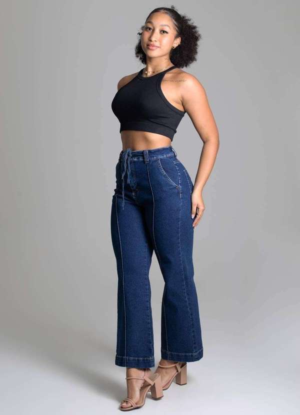 Sawary - Calça Jeans Sawray Wide Leg Cropped Azul 3
