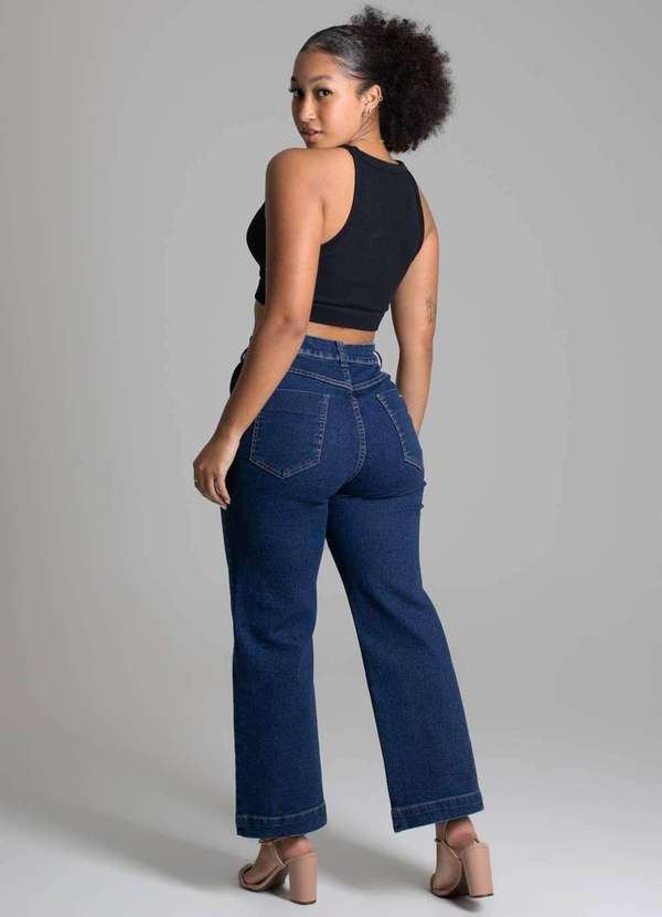 Sawary - Calça Jeans Sawray Wide Leg Cropped Azul 4
