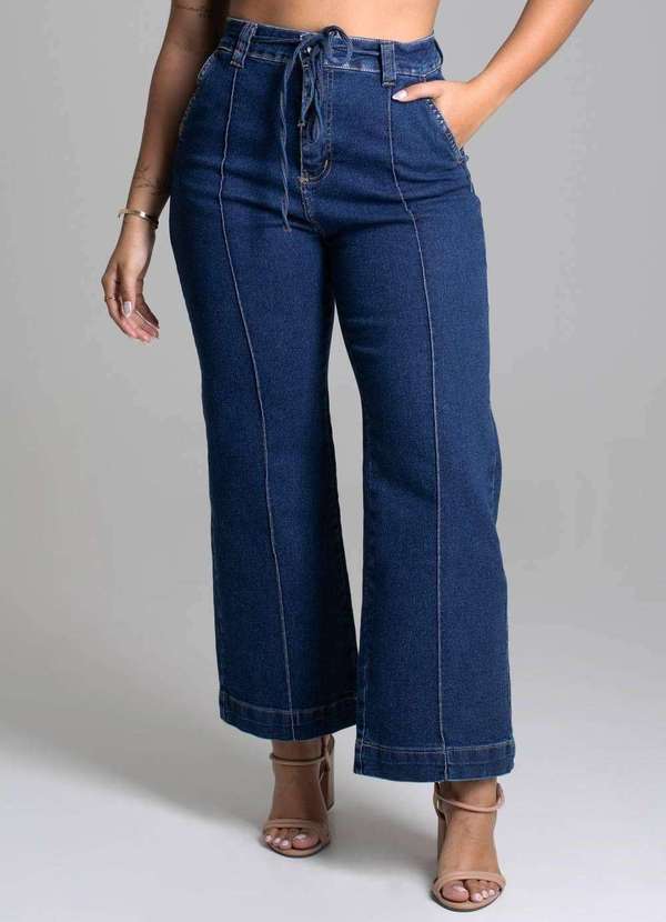 Sawary - Calça Jeans Sawray Wide Leg Cropped Azul 5