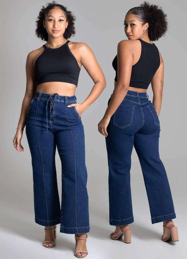 Sawary - Calça Jeans Sawray Wide Leg Cropped Azul 6