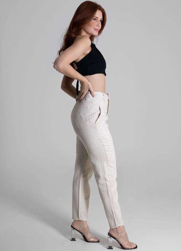 Sawary - Calça Linho Sawary Mom Bege 3