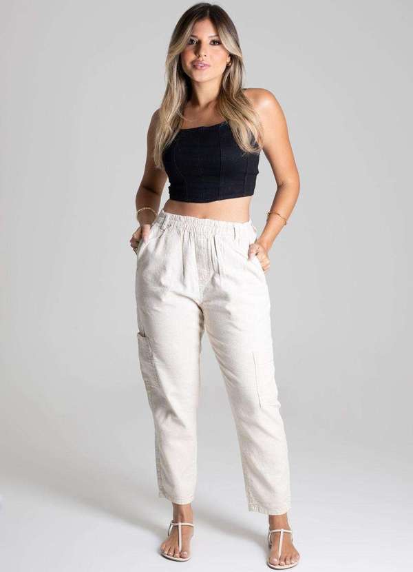 Sawary - Calça Linho Sawary Mom Bege 2