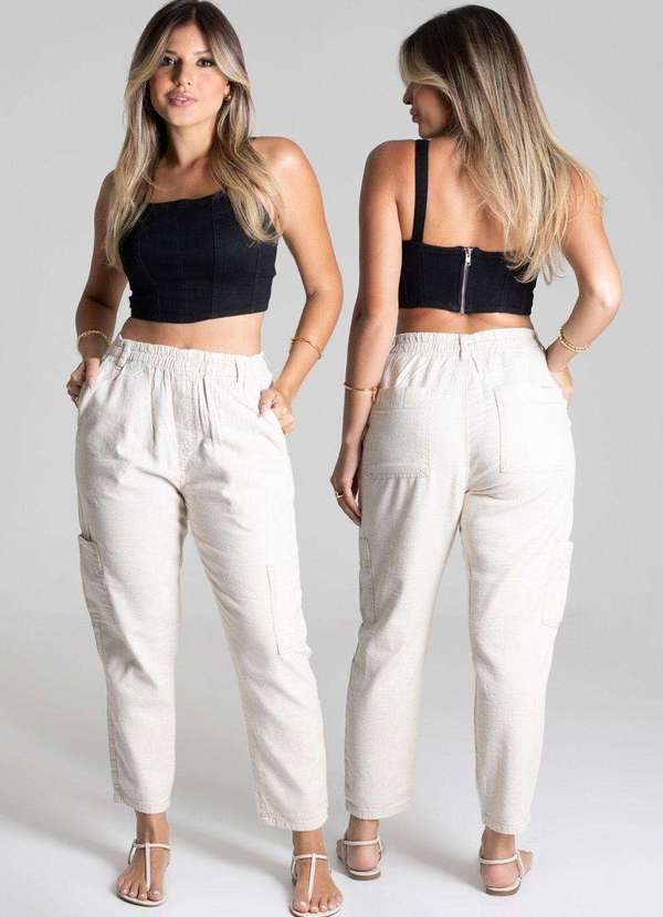 Sawary - Calça Linho Sawary Mom Bege 6