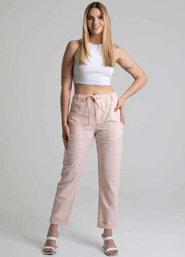 Sawary - Calça Linho Sawary Mom Rosa