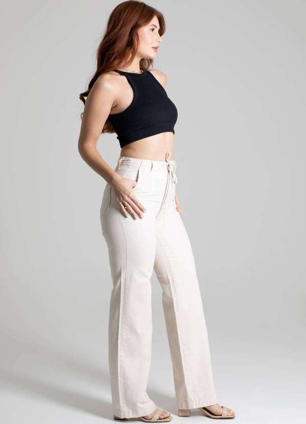 Sawary - Calça Linho Sawary Pantalona Bege 2