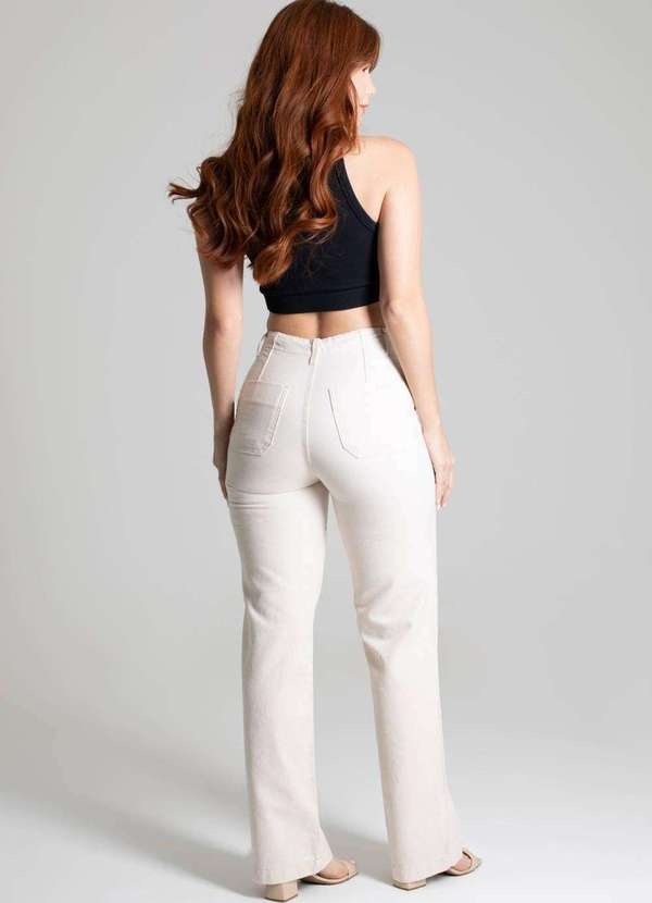 Sawary - Calça Linho Sawary Pantalona Bege 3