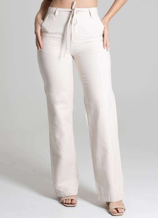 Sawary - Calça Linho Sawary Pantalona Bege 4