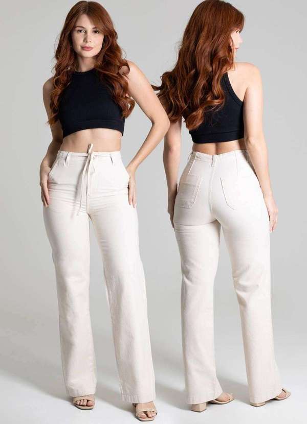 Sawary - Calça Linho Sawary Pantalona Bege 5